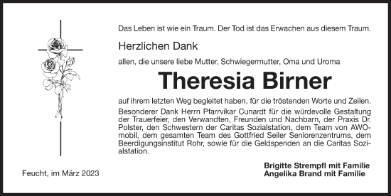 Traueranzeige von Theresia Birner von Der Bote