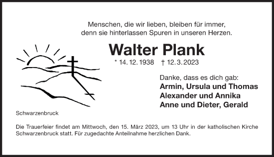 Traueranzeige von Walter Plank von Der Bote