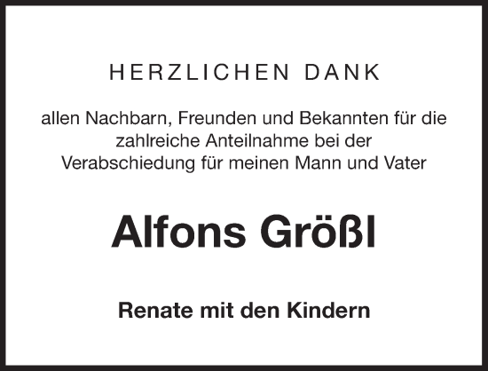 Traueranzeige von Alfons Größl von Der Bote
