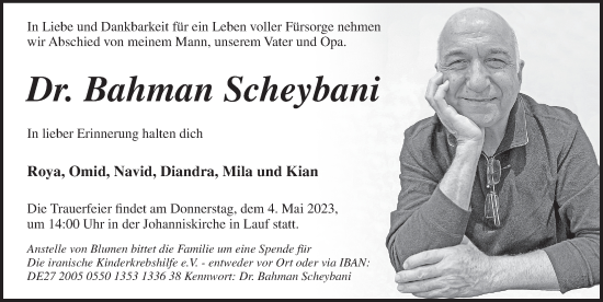 Traueranzeige von Bahman Scheybani von Pegnitz-Zeitung