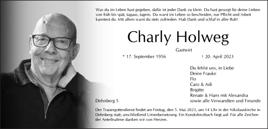 Traueranzeige von Charly Holweg von Pegnitz-Zeitung
