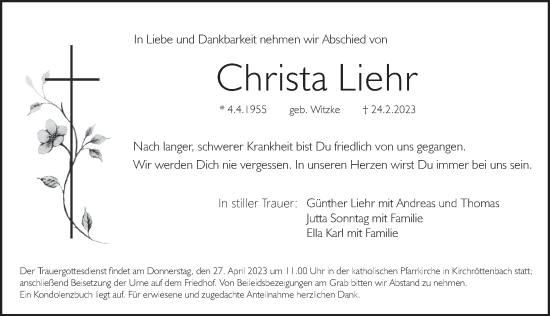 Traueranzeige von Christa Liehr von Pegnitz-Zeitung