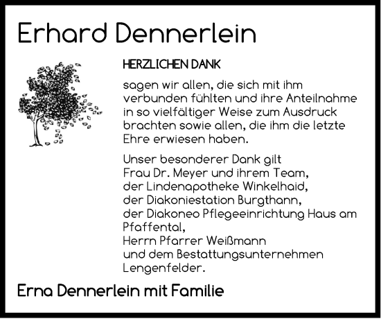 Traueranzeige von Erhard Dennerlein von Der Bote