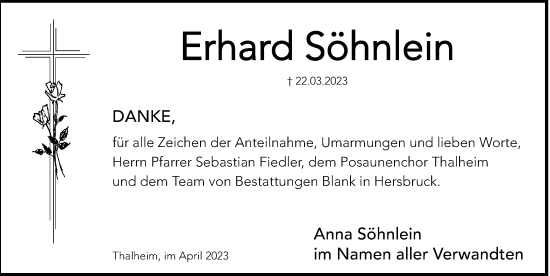 Traueranzeige von Erhard Söhnlein von Hersbrucker Zeitung Lokal