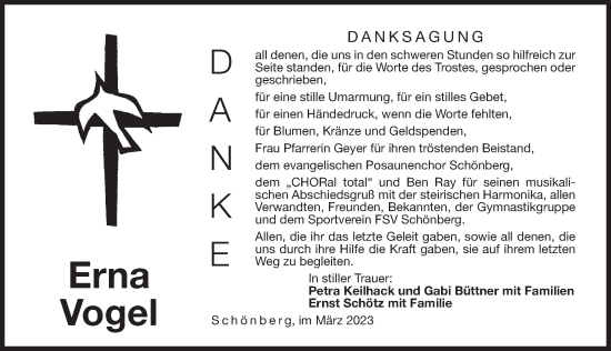 Traueranzeige von Erna Vogel von Der Bote