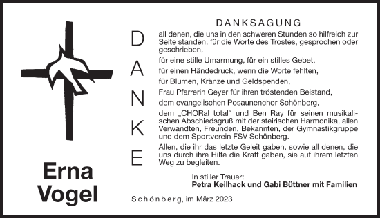 Traueranzeige von Erna Vogel von Pegnitz-Zeitung