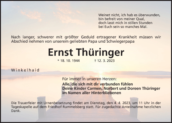 Traueranzeige von Ernst Thüringer von Der Bote