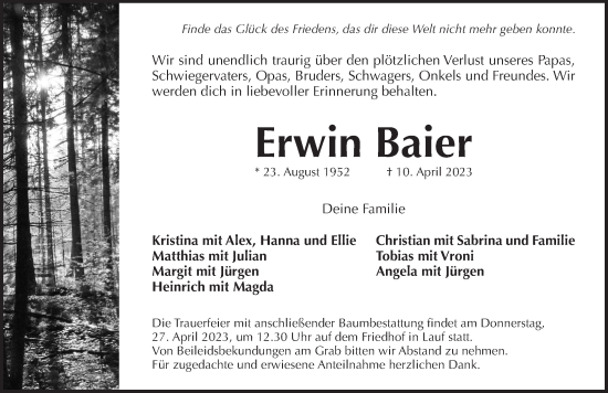 Traueranzeige von Erwin Baier von Pegnitz-Zeitung