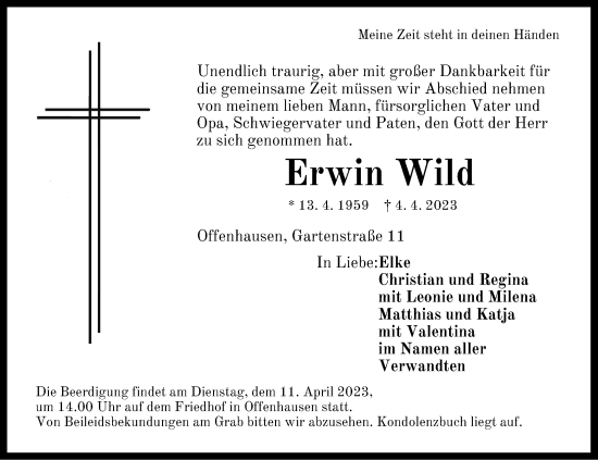 Traueranzeige von Erwin Wild von Hersbrucker Zeitung Lokal