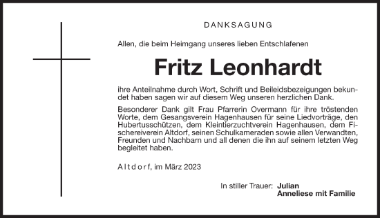 Traueranzeige von Fritz Leonhardt von Der Bote