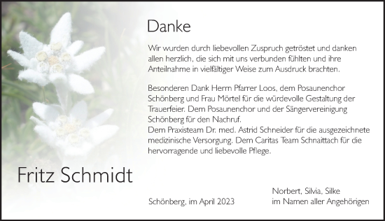 Traueranzeige von Fritz Schmidt von Pegnitz-Zeitung