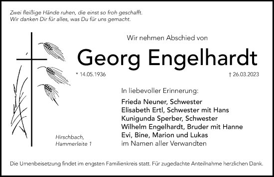 Traueranzeige von Georg Engelhardt von Hersbrucker Zeitung Lokal