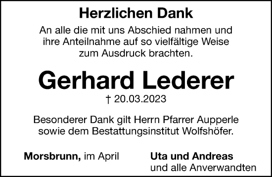 Traueranzeige von Gerhard Lederer von Hersbrucker Zeitung Lokal
