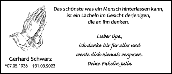 Traueranzeige von Gerhard Schwarz von Hersbrucker Zeitung Lokal