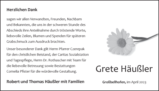 Traueranzeige von Grete Häußler von Pegnitz-Zeitung