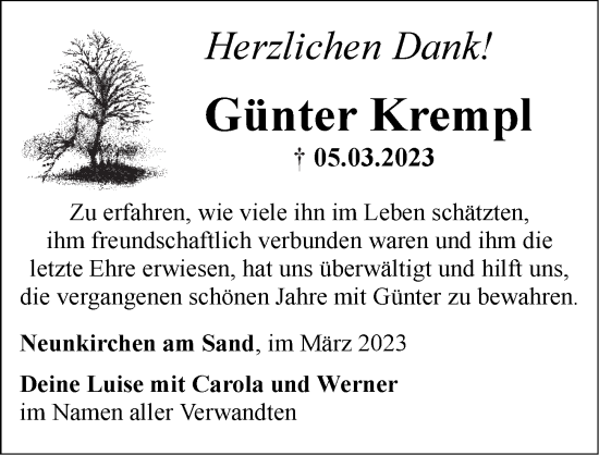 Traueranzeige von Günter Krempl von Pegnitz-Zeitung