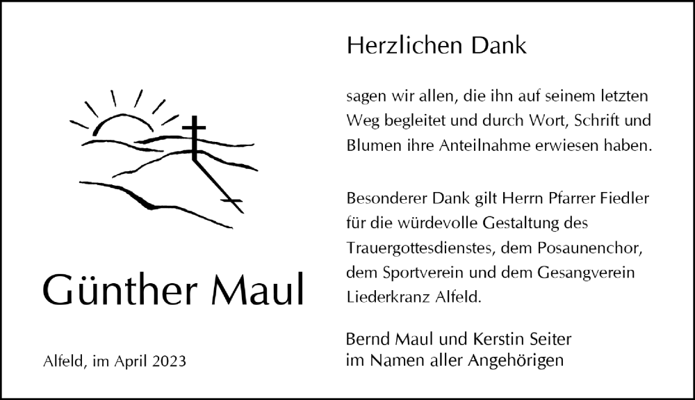  Traueranzeige für Günther Maul vom 15.04.2023 aus Hersbrucker Zeitung Lokal
