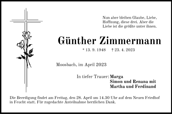 Traueranzeige von Günther Zimmermann von Der Bote