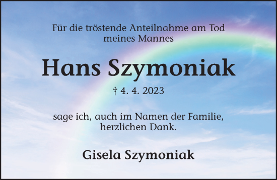 Traueranzeige von Hans Szymoniak von Der Bote