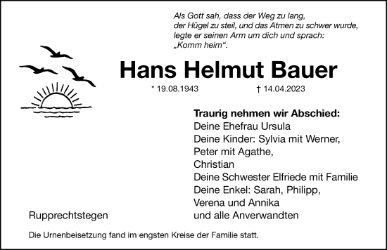 Traueranzeige von Hans Helmut Bauer von Hersbrucker Zeitung Lokal