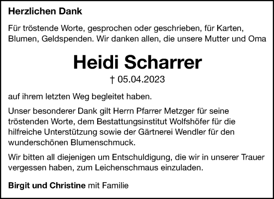 Traueranzeige von Heidi Scharrer von Hersbrucker Zeitung Lokal
