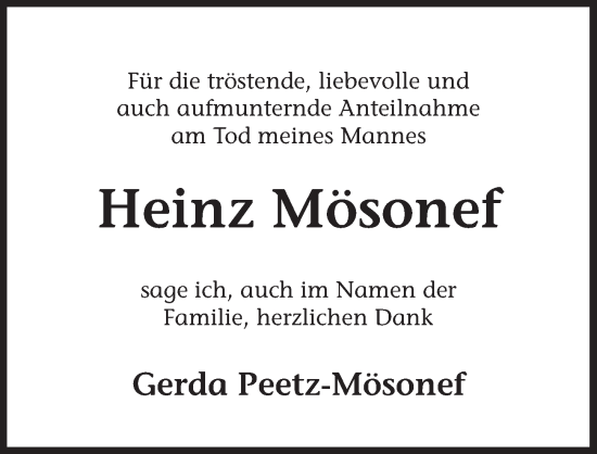 Traueranzeige von Heinz Mösonef von Der Bote