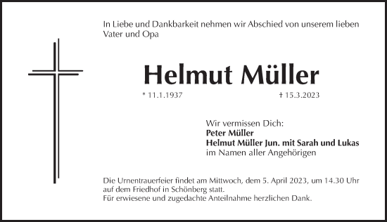 Traueranzeige von Helmut Müller von Pegnitz-Zeitung