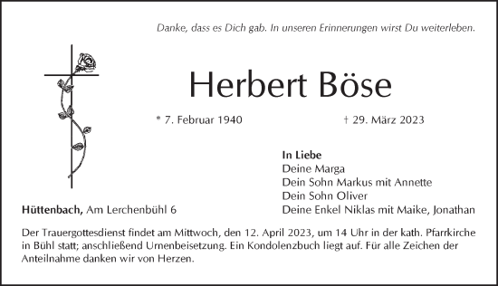 Traueranzeige von Herbert Böse von Pegnitz-Zeitung
