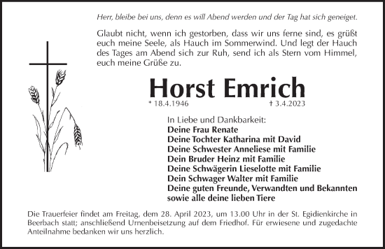 Traueranzeige von Horst Emrich von Pegnitz-Zeitung