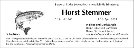 Traueranzeige von Horst Stemmer von Hersbrucker Zeitung Lokal