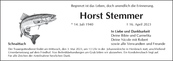 Traueranzeige von Horst Stemmer von Pegnitz-Zeitung
