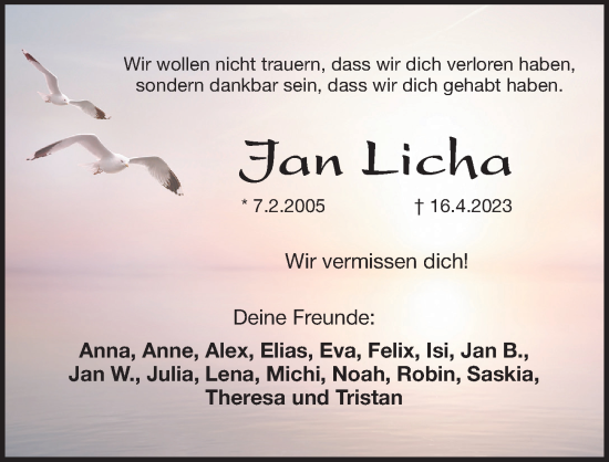 Traueranzeige von Jan Licha von Pegnitz-Zeitung