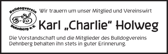 Traueranzeige von Karl Holweg von Pegnitz-Zeitung