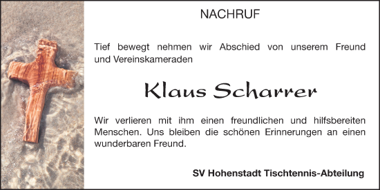 Traueranzeige von Klaus Scharrer von Hersbrucker Zeitung Lokal