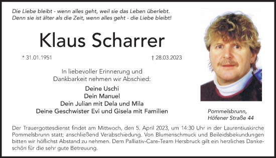 Traueranzeige von Klaus Scharrer von Hersbrucker Zeitung Lokal