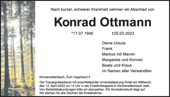 Traueranzeige von Konrad Ottmann von Hersbrucker Zeitung Lokal