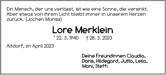 Traueranzeige von Lore Merklein von Der Bote