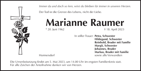 Traueranzeige von Marianne Raumer von Pegnitz-Zeitung