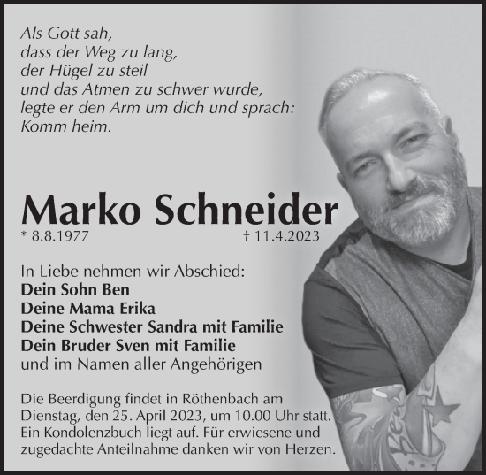 Traueranzeige von Marko Schne von Pegnitz-Zeitung