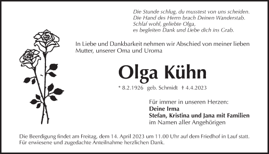 Traueranzeige von Olga Kühn von Pegnitz-Zeitung