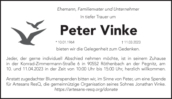Traueranzeige von Peter Vinke von Pegnitz-Zeitung