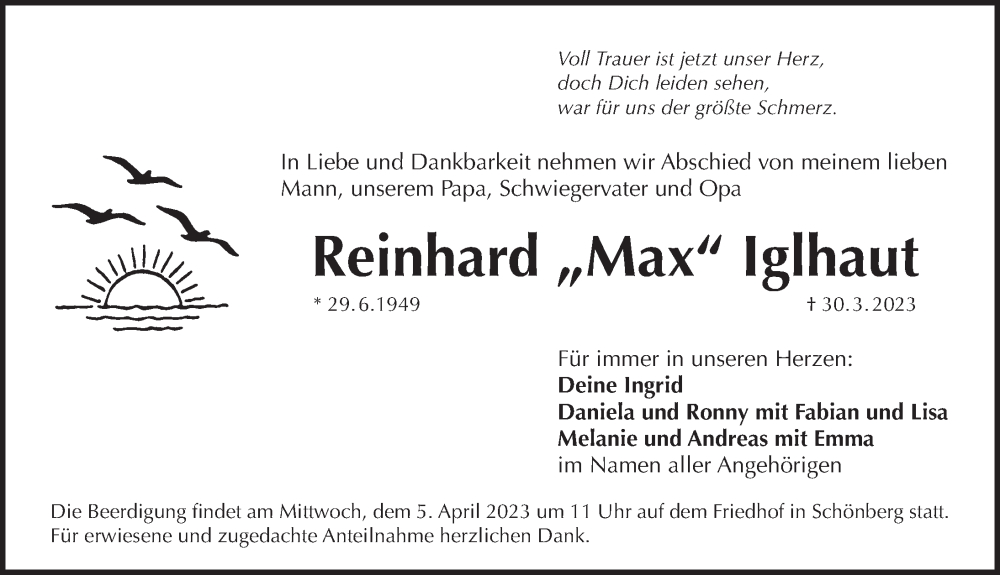  Traueranzeige für Reinhard lglhaut vom 01.04.2023 aus Pegnitz-Zeitung