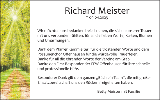 Traueranzeige von Richard Meister von Hersbrucker Zeitung Lokal