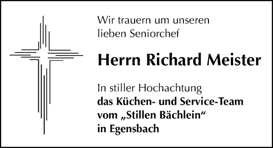 Traueranzeige von Richard Meister von Hersbrucker Zeitung Lokal