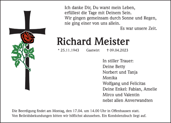 Traueranzeige von Richard Meister von Hersbrucker Zeitung Lokal