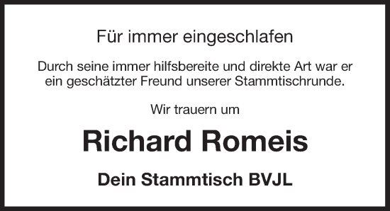Traueranzeige von Richard Romeis von Der Bote