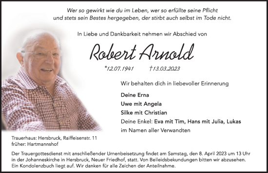 Traueranzeige von Robert Arnold von Hersbrucker Zeitung Lokal
