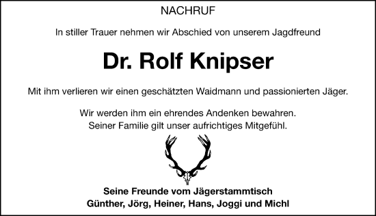 Traueranzeige von Rolf Knipser von Hersbrucker Zeitung Lokal