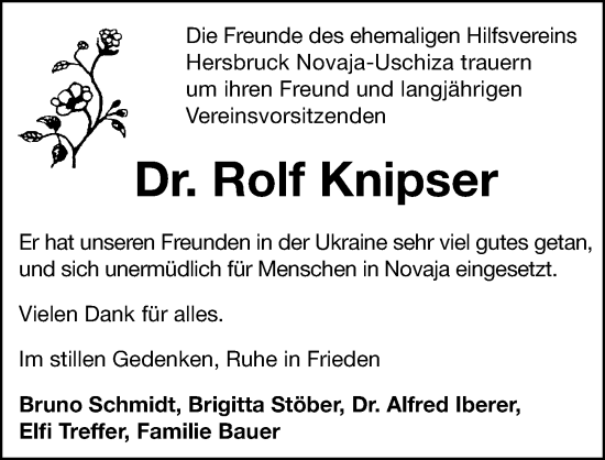 Traueranzeige von Rolf Knipser von Hersbrucker Zeitung Lokal