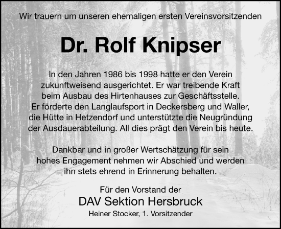Traueranzeige von Rolf Knipser von Hersbrucker Zeitung Lokal